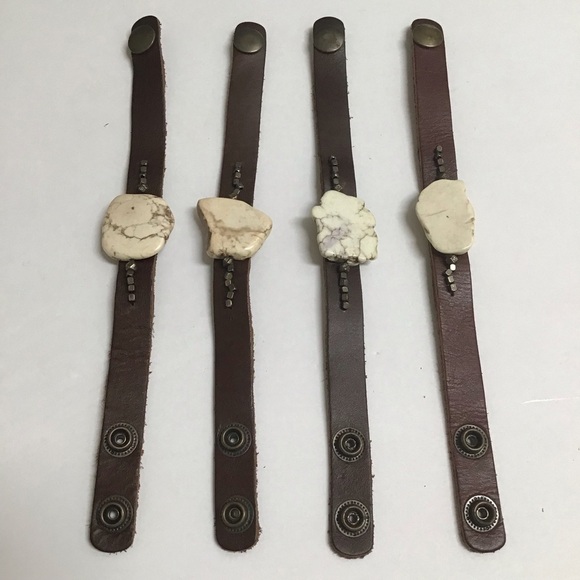 Leather Bracelet Snap Cuff Howlite Beads Closure Adjusts Boho Made In Mexico NEW - Picture 7 of 12